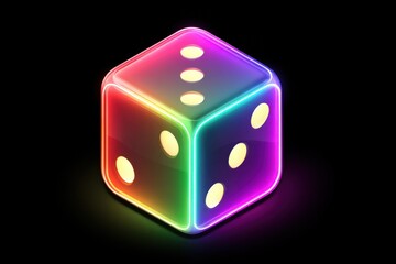 Poster - https://s.mj.run/olwv-dqnsms a neon rainbow dice on black background --chaos 5 --ar 3:2 --raw --sref