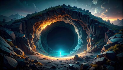 Poster - Stylized Sinkhole with Jagged Edges and Dark Colors in Vector Art
