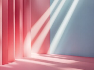 Poster - Abstract interior with pink and blue walls and light