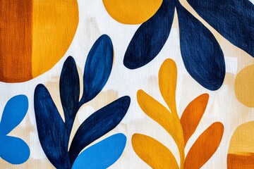 Poster - Abstract Blue and Orange Leaf Pattern, Modern Botanical Illustration, Minimalist Design, Creative Background for Website or Print.