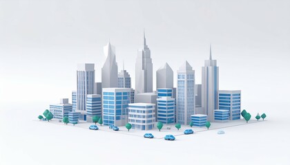 Poster - Low Poly Cityscape with Geometric Shapes in Stylized Design