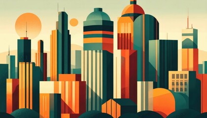 Poster - Unique Cityscape with Distinct Architectural Styles and Colors