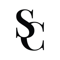 Poster - this is a monogram image of a connected letter SC in classic formal serif font that looks elegant in black color on a white background
