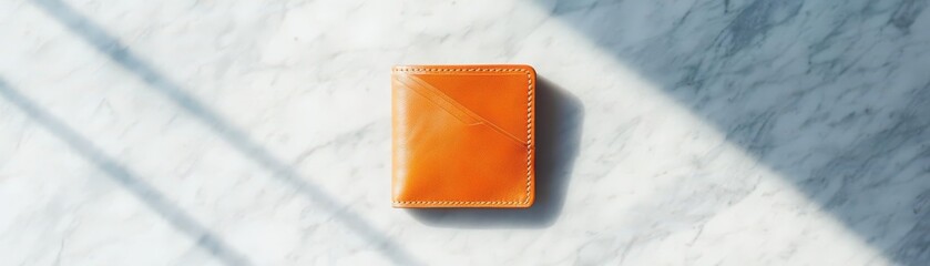 Aufkleber - Elegant Wallet Displayed on a Polished Marble Surface Illuminated by Soft Natural Light Creating a Stylish and Sophisticated Atmosphere in Minimalist Setting