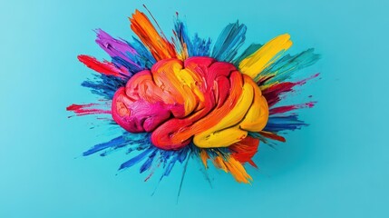Fototapete - Vibrant Colorful Paint Explosion Against a Deep Blue Background Creating an Energetic and Artistic Visual Display Evoking Creativity and Emotion