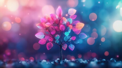 Poster - Vibrant Tree with Colorful Leaves Surrounded by Softly Blurred Background Evoking a Dreamy Atmosphere of Nature's Beauty and Tranquility in Autumn