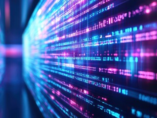 Fototapete - Vibrant Computer Screen Illuminated with a Captivating Blue and Pink Background Creating a Modern and Dynamic Digital Workspace Atmosphere