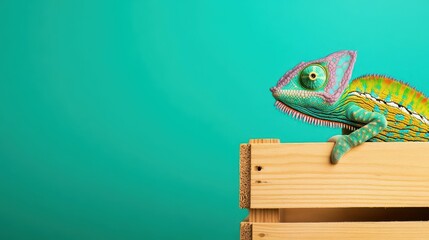 Poster - Vibrant Chameleon Blending into Colorful Tropical Environment Showcasing Nature's Adaptability and Beauty in a Lush Greenery Filled Habitat
