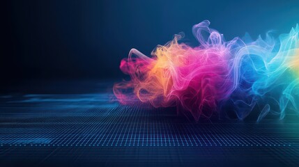 Fototapete - A Vivid Colorful Smoke Cloud Billowing Dramatically Against a Dark Mysterious Background Creating a Captivating and Ethereal Atmosphere of Intrigue