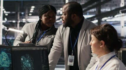 Poster - engineering team in data center using ai automation during maintenance session. server hub coworkers