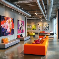 Poster - Spacious Living Room Featuring Comfortable Couches and Elegant Paintings Creating an Inviting Atmosphere for Relaxation and Social Gatherings