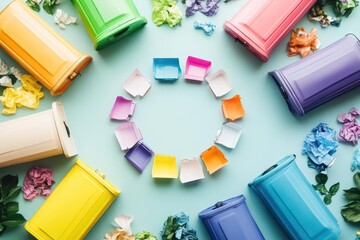 Poster - Vibrant Colorful Gift Boxes Artfully Arranged Amidst a Lush Bed of Fresh Flowers Creating a Joyful and Festive Atmosphere Perfect for Celebrations