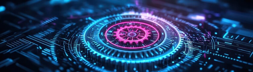 Poster - Futuristic Clock Design Featuring Radiant Lights and Glowing Circular Elements Creating a Modern Tech Aesthetic with a Sense of Time and Innovation