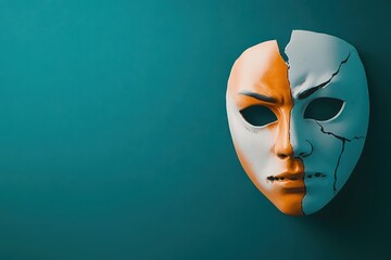 Poster - Minimalist White Mask Set Against Vibrant Green Background Evoking Themes of Mystery Uniqueness and Artistic Expression in Contemporary Art Style