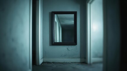 Poster - A Reflective Mirror Enhancing the Spacious Ambiance of a Bright Room with Soft Lighting and Elegantly Decorated Walls Creating a Calm and Inviting Atmosphere