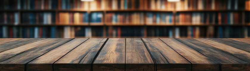 Poster - cozy wooden table surrounded by shelves brimming with books creating an inviting atmosphere for read