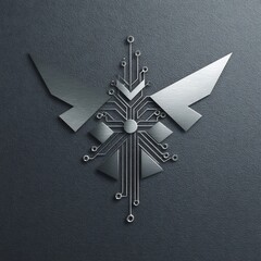 Poster - Futuristic emblem featuring circuitry and geometric abstraction with industrial style