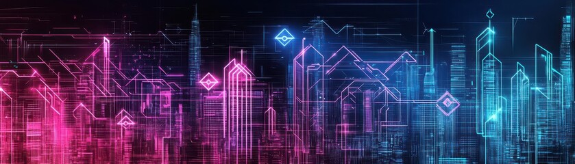 Poster - Vibrant Urban Nightscape Showcasing Colorful Neon Lights Illuminating Skyscrapers and Busy Streets Creating an Energetic and Lively City Atmosphere