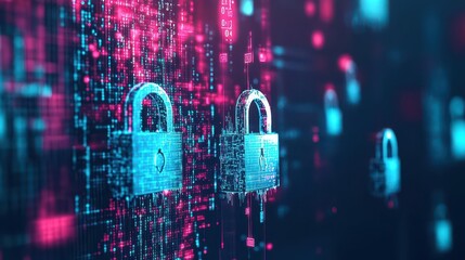 Poster - Intricate Lock Set Against a Futuristic Digital Background Symbolizing Security Technology and Data Protection in the Modern Cyber Environment