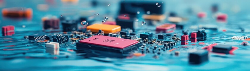 Poster - Vibrant Computer Chip featuring Multicolored Components Highlighting Advanced Technology and Innovation in Modern Electronics and Digital Design Aesthetic