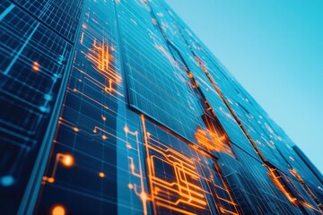 Poster - Modern Architectural Building Surrounded by Clear Blue Sky and Bright Sunlight Showcasing Urban Design and Contemporary Aesthetics in City Environment