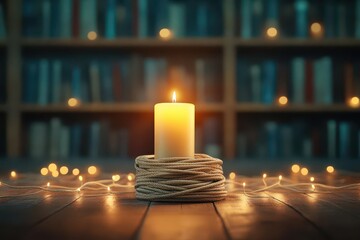 Poster - a rustic candle adorned with natural rope accents casting a warm glow in a cozy environment evoking 