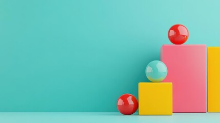 Poster - Vibrant and Colorful Bar Chart Displaying Data Insights with a Bright Red Ball Resting on Top Symbolizing Success and Achievement in Business Metrics Analysis