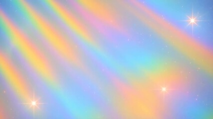 Poster - Smooth pastel rainbow colored light rays and stars create a dreamy, magical, and ethereal background animation, perfect for various projects