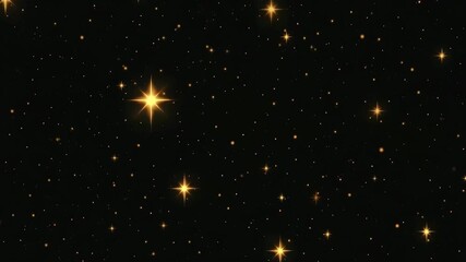 Poster - Golden light particles floating and softly sparkling across dark background, generating magical, festive atmosphere with shimmering cosmic elegance