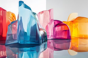 Poster - multicolor abstract forms with a mix of reflective and flat textures