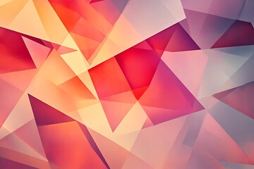 Poster - Overlapping polygons in ruby red and peach, rotated in rhythmic patterns over a cool grey gradient 