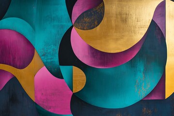 Poster - . • rotating abstract forms in magenta, teal, and gold