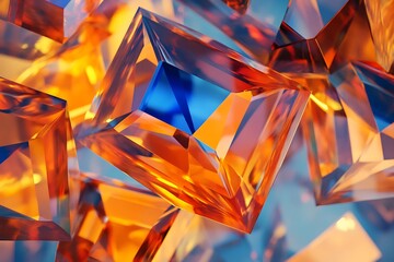 Poster - • rotating glassy prisms in bold orange and electric blue