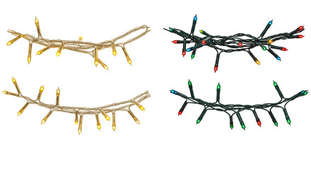 Poster - Christmas lights garlands isolated on white background. Holiday decorations, festive season, wintertime.