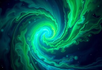 Wall Mural - abstract swirling nebula with green and blue hues, cosmic texture, green, futuristic