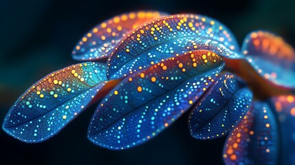 Poster - Abstract rendering of luminous leaves in a fantasy botanical arrangement