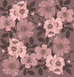 © Lana - Colored mocha mousse pattern of rose flowers and leaves, repeating pattern, artistic like wallpaper.