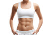 © Oksana_Latysheva - Woman's Midsection in White Sportswear  Isolated On White Background. Woman in Sportswear Showing Abdominal Muscles