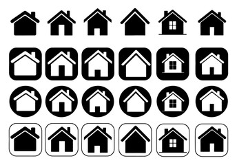 Fototapete - Vector House Icon Set -24 Black & White Minimalist UI Graphics