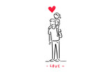 Silhouette of two people in love with a red heart above, isolated Isolated on transparent Background