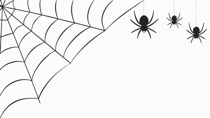 Halloween Tropics, Black Spiderwebs and Spiders on Clean White Background