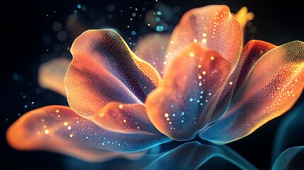 Poster - Luminous digital flower created with particles on a dark background