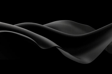 Poster - Flowing black velvet texture with soft shadows creating an elegant and dramatic atmosphere in a dark setting