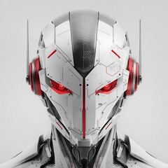 Poster - Futuristic android head shot depicting technological advancement and artificial intelligence