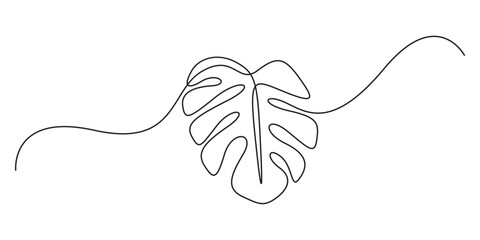 Poster - Monstera leaf one continuous line drawing. Single line art leaf for tattoo. Vector illustration