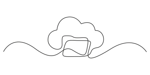 Poster - Continuous single line drawing of cloud storage silhouette. One line art cloud storage. Cloud computing global big data information web exchange concept design one sketch doodle outline drawing vector