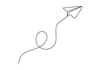 Poster - Paper plane continuous one line drawing. Single line art paper plane and minimalist style isolated outline vector illustration