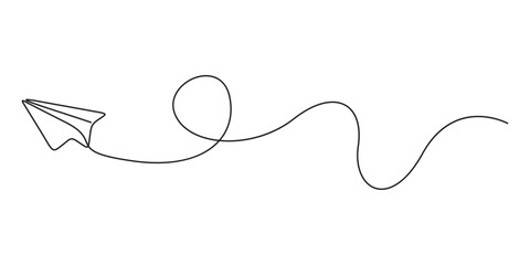 Poster - Paper plane continuous one line drawing. Single line art paper plane and minimalist style isolated outline vector illustration