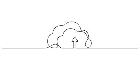 Poster - Continuous single line drawing of cloud storage silhouette. One line art cloud storage. Cloud computing global big data information web exchange concept design one sketch doodle outline drawing vector