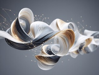 Poster - Abstract dynamic waves illustration with interweaving threads and floating particles